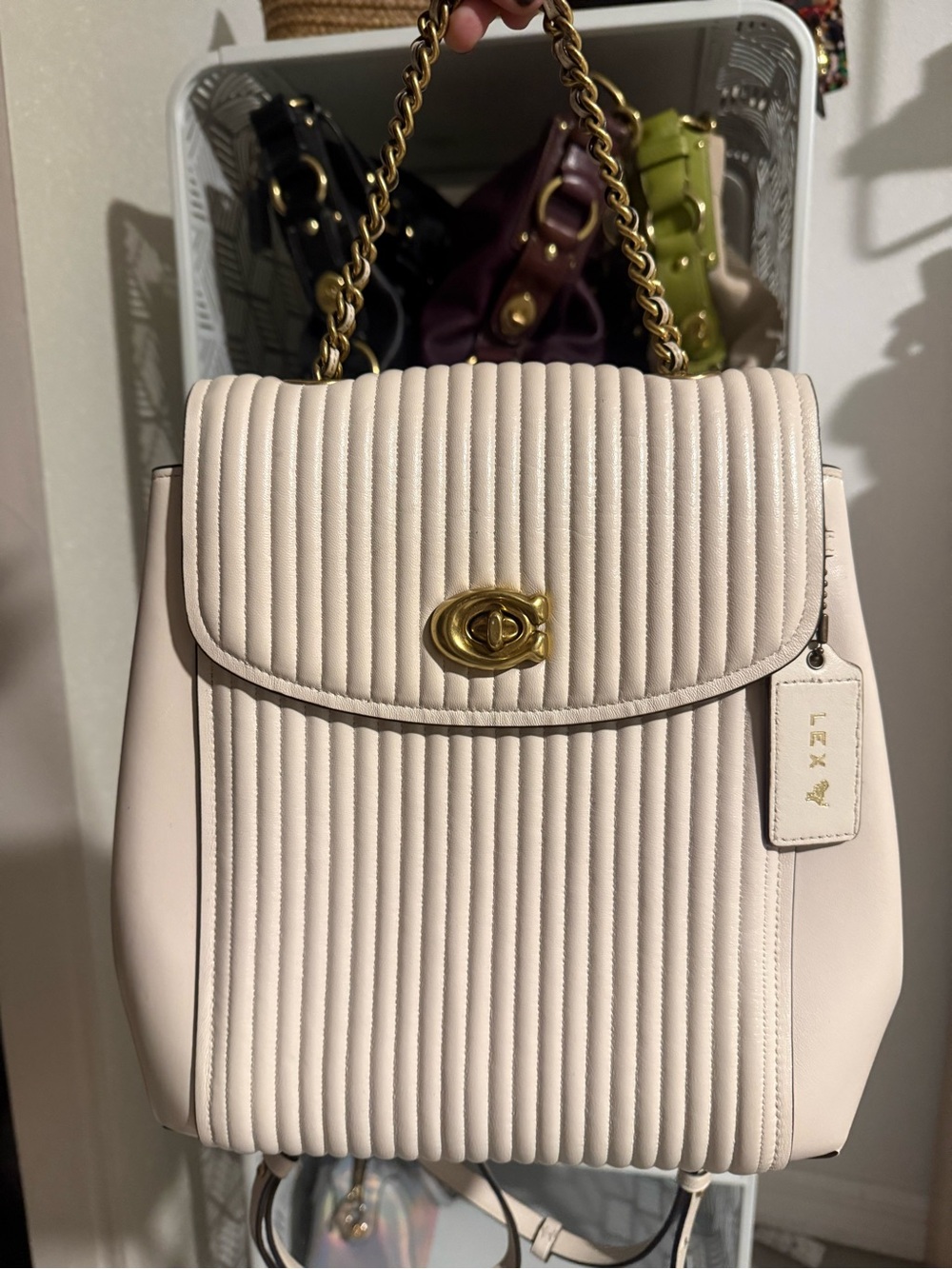 Coach Parker Larger 18 Convertible Backpack in Quilted Leather 40604 Chalk/Brass